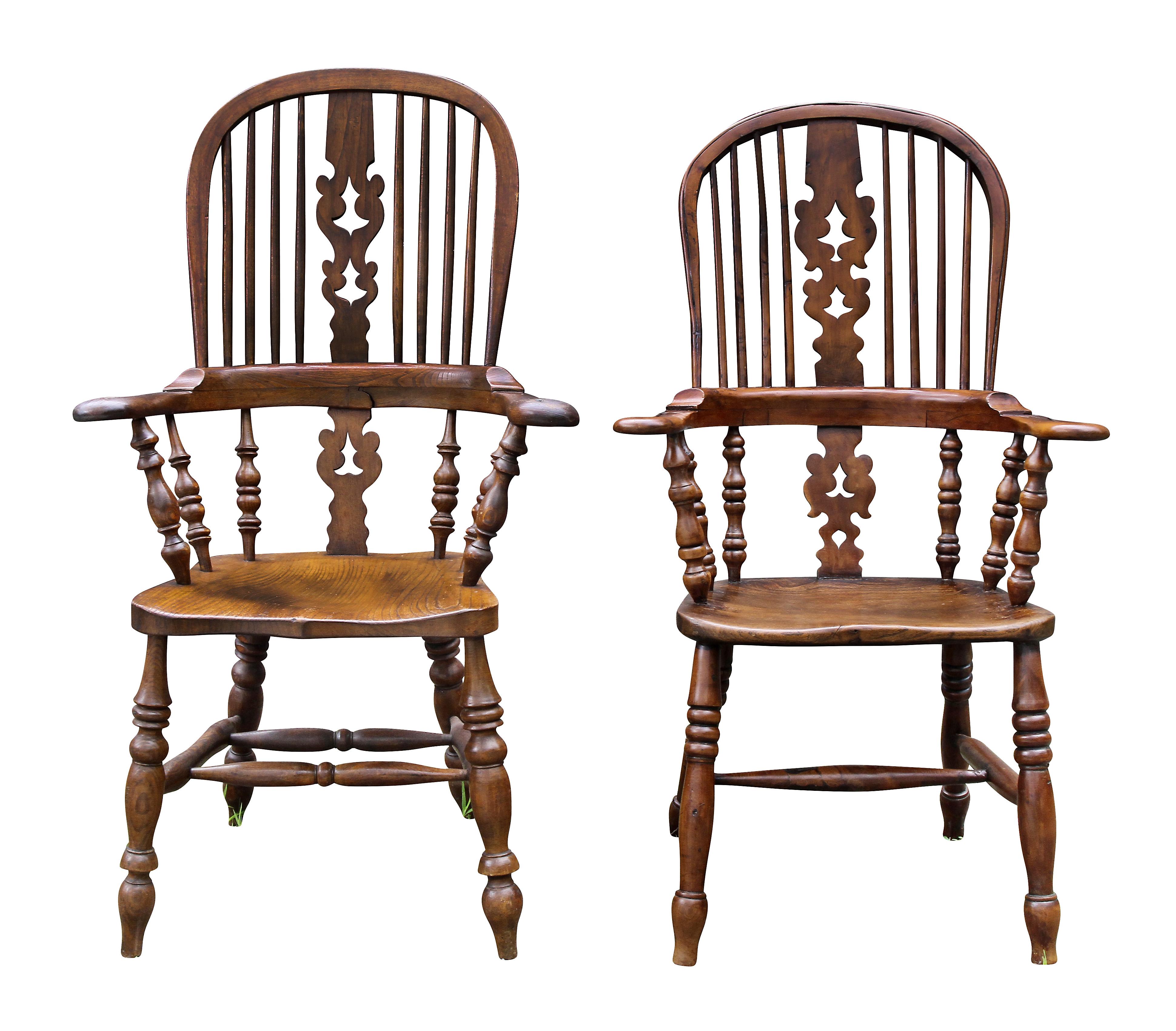 Set of Eight Assembled Regency Yewwood Windsor Armchairs In Good Condition In Essex, MA