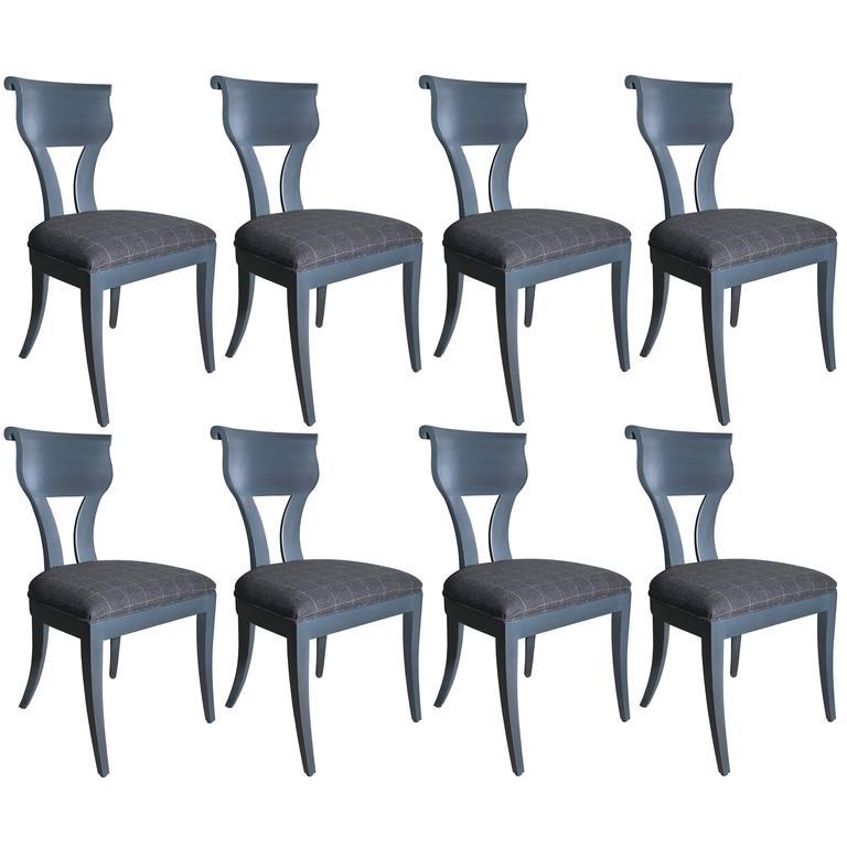 Lacquered Set of Eight Austrian Grey Chairs For Sale