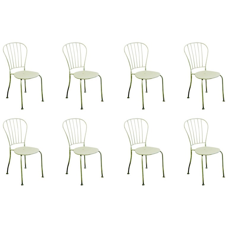 Set Of Eight Austrian Midcentury White Metal Stackable Garden Chairs For Sale At 1stdibs
