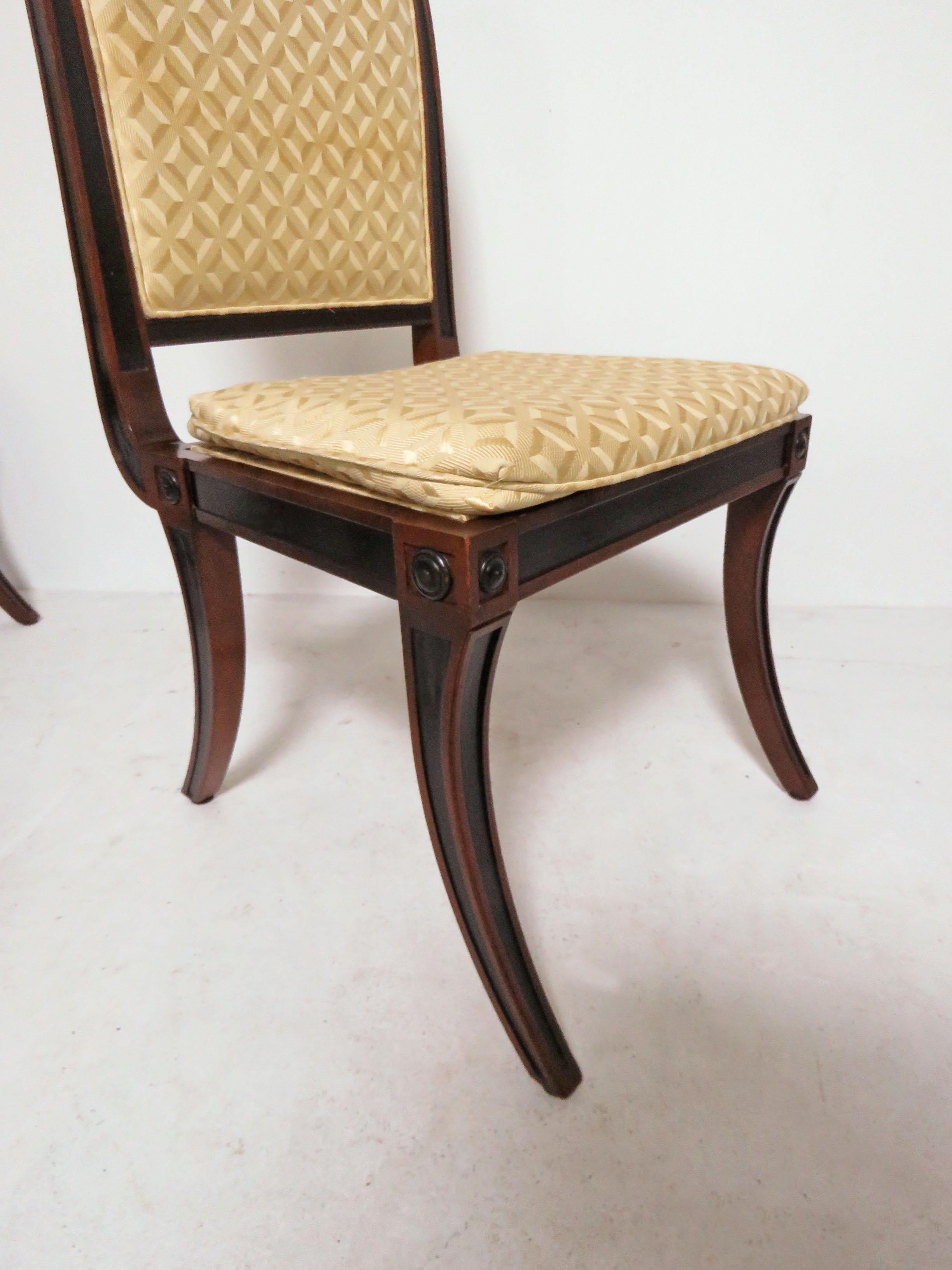 Upholstery Set of Eight Baker Furniture Regency Dining Chairs with Klismos Legs