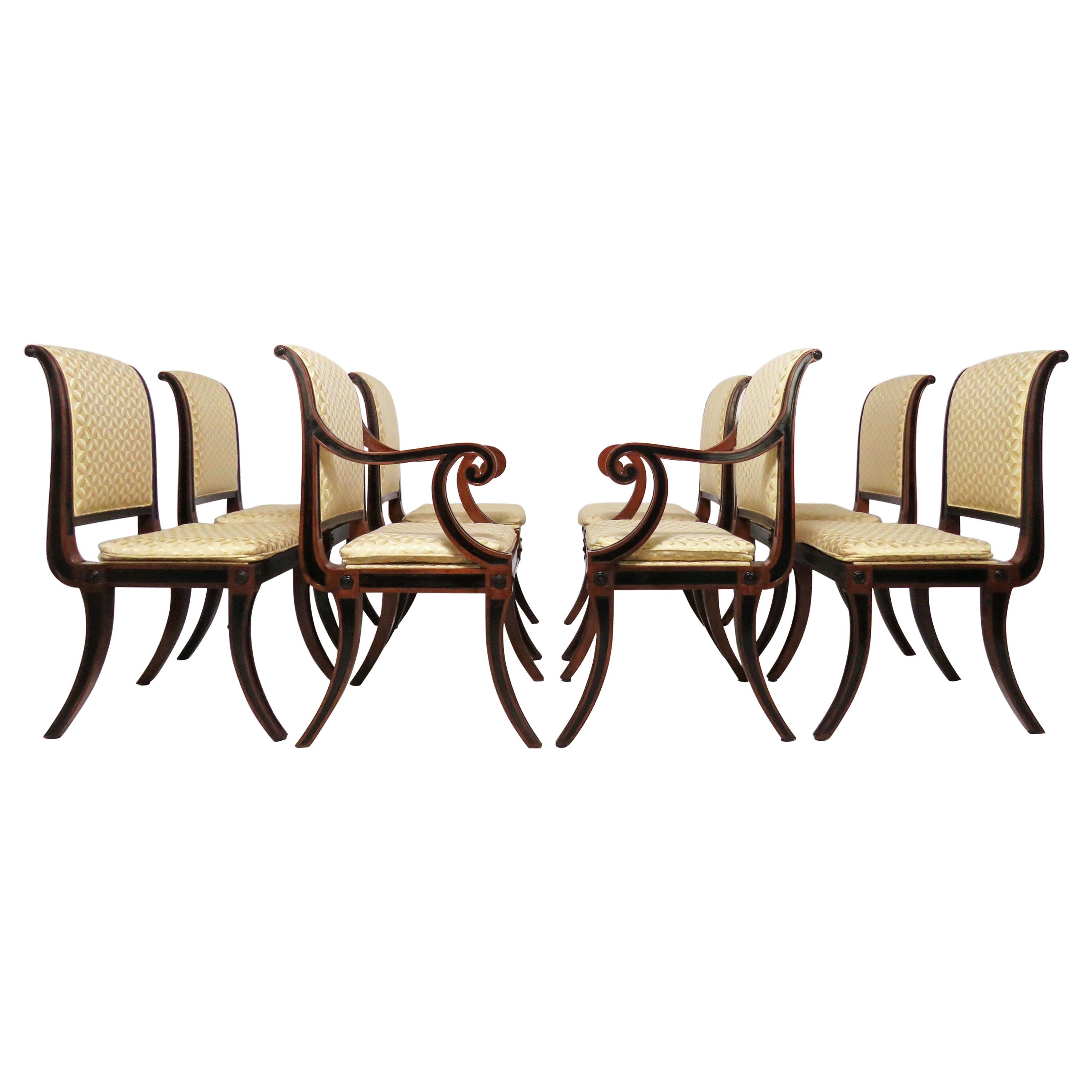 Set of Eight Baker Furniture Regency Dining Chairs with Klismos Legs