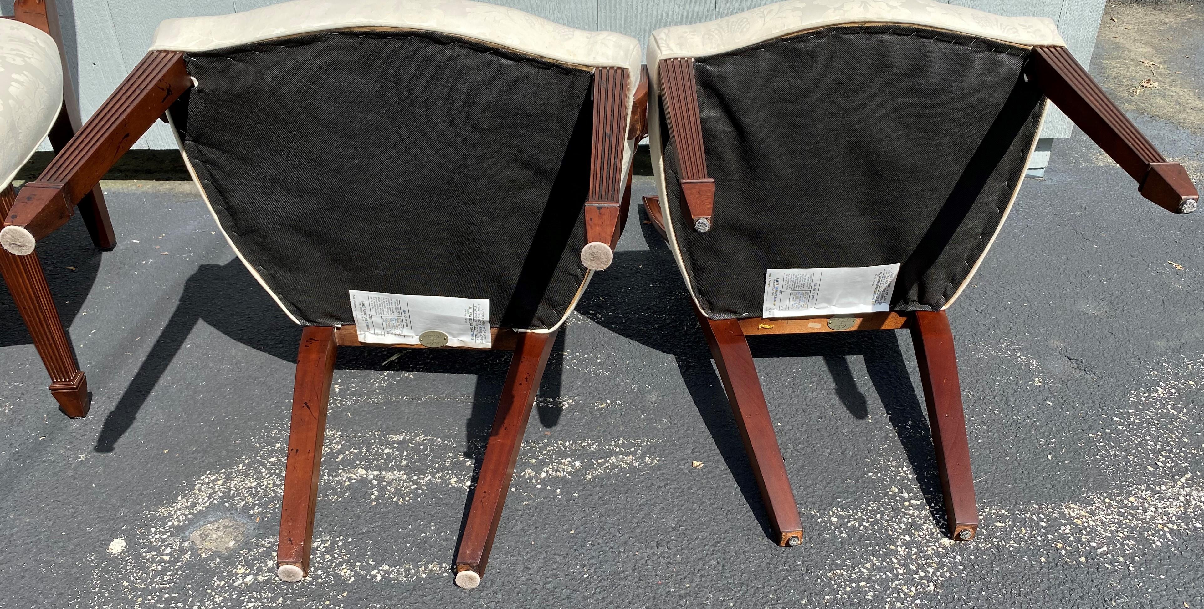 Set of Eight Baker Mahogany Shield Back Dining Chairs with Damask Upholstery 5