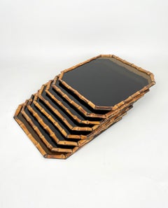 Set di otto piatti da portata in bambù e lucite, Italia, anni '60