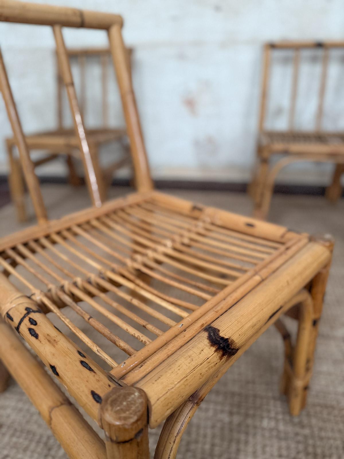 Ensemble de huit chaises en bambou et osier - Italie, années 1970 Bon état - En vente à Roma, RM