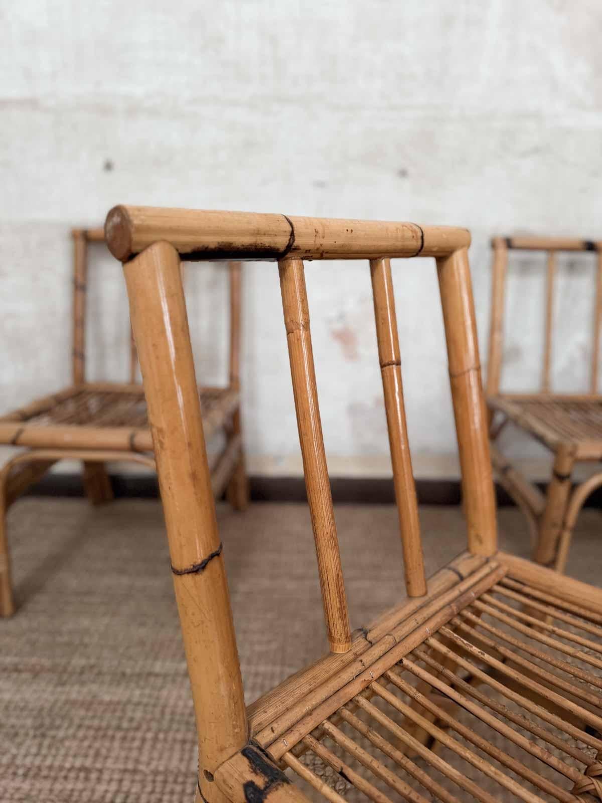 Fin du 20e siècle Ensemble de huit chaises en bambou et osier - Italie, années 1970 en vente