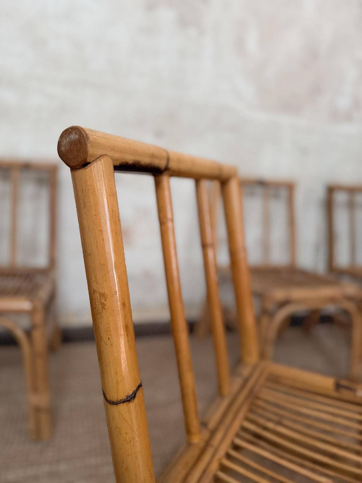 Bambou Ensemble de huit chaises en bambou et osier - Italie, années 1970 en vente