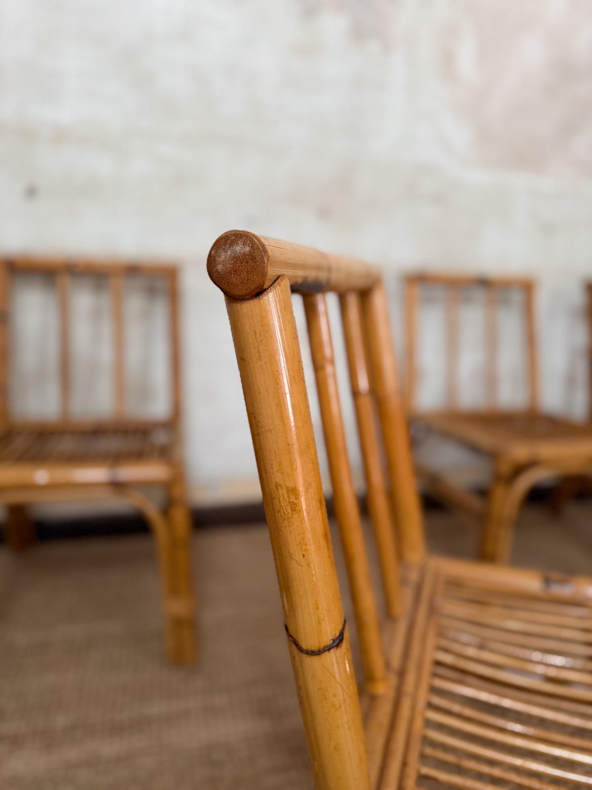 Ensemble de huit chaises en bambou et osier - Italie, années 1970 en vente 1