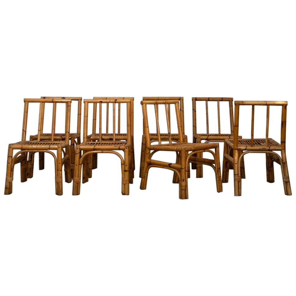 Set of Eight Bamboo and Wicker Chairs – Italy, 1970s