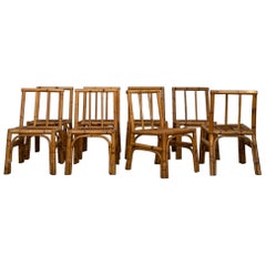 Set of Eight Bamboo and Wicker Chairs – Italy, 1970s