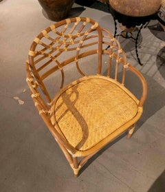 Set of Eight Bamboo and Wicker Chairs with Arms