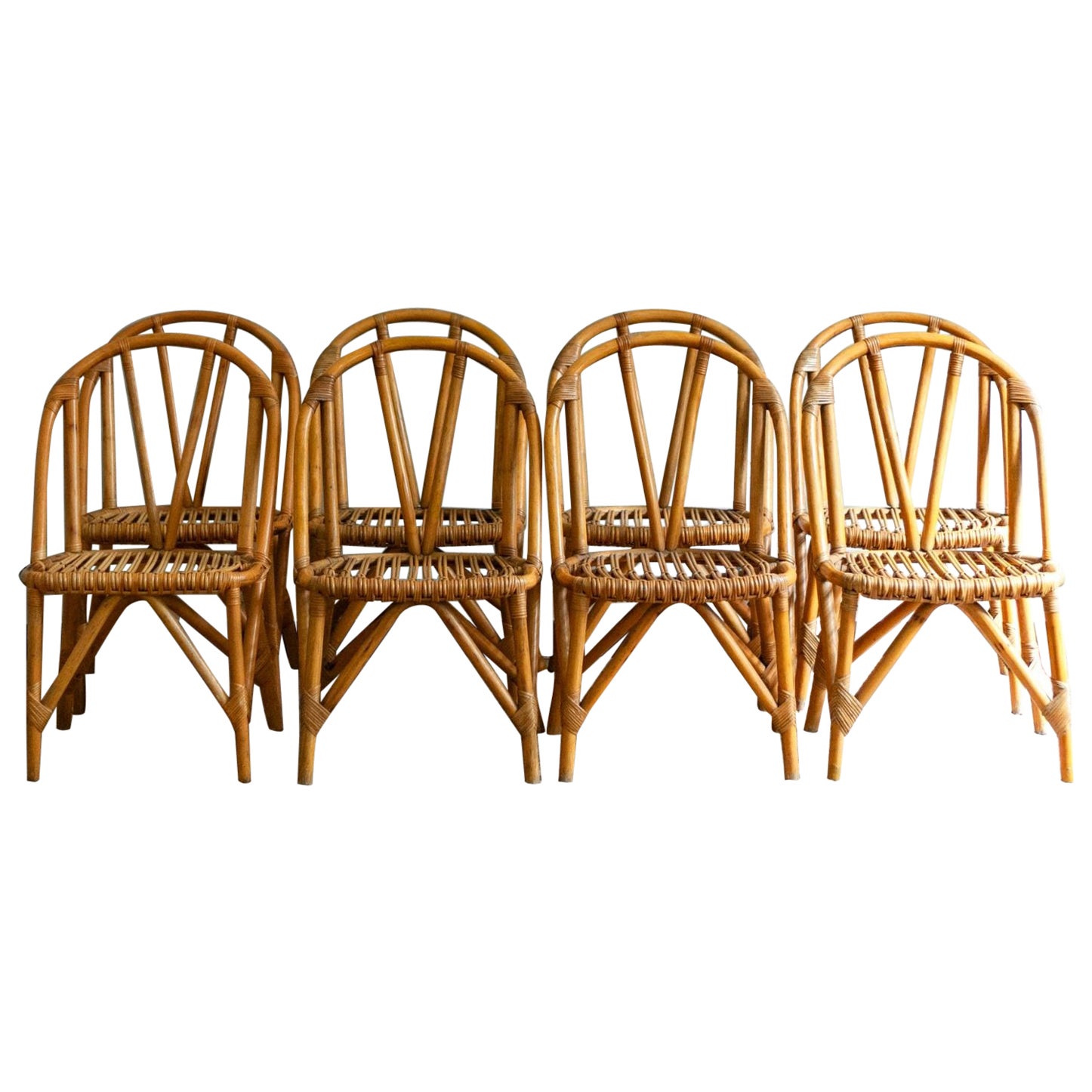 Set of Eight Bamboo Chairs – 1970s For Sale