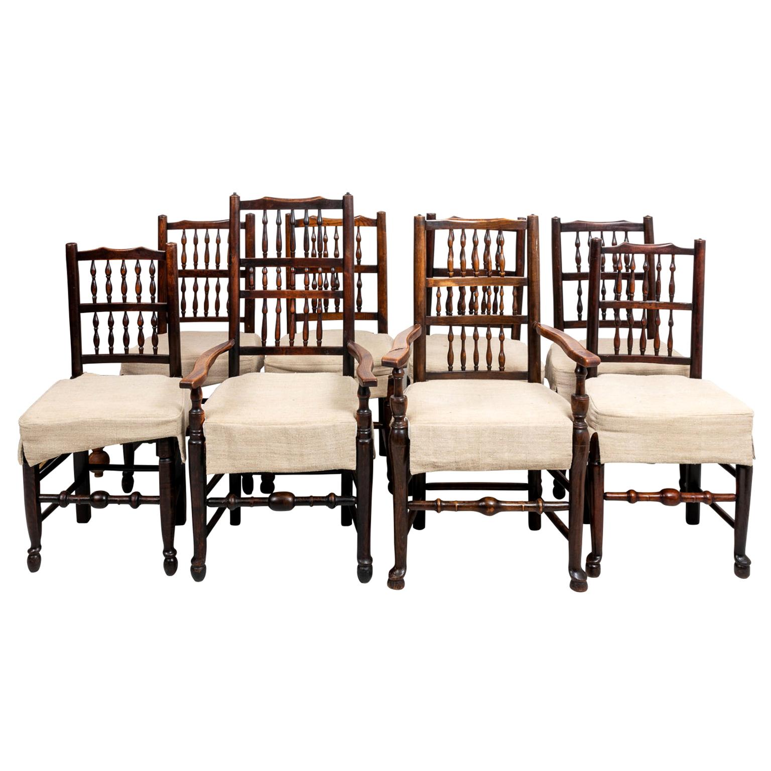 Set of Eight Banister Back Dining Chairs For Sale