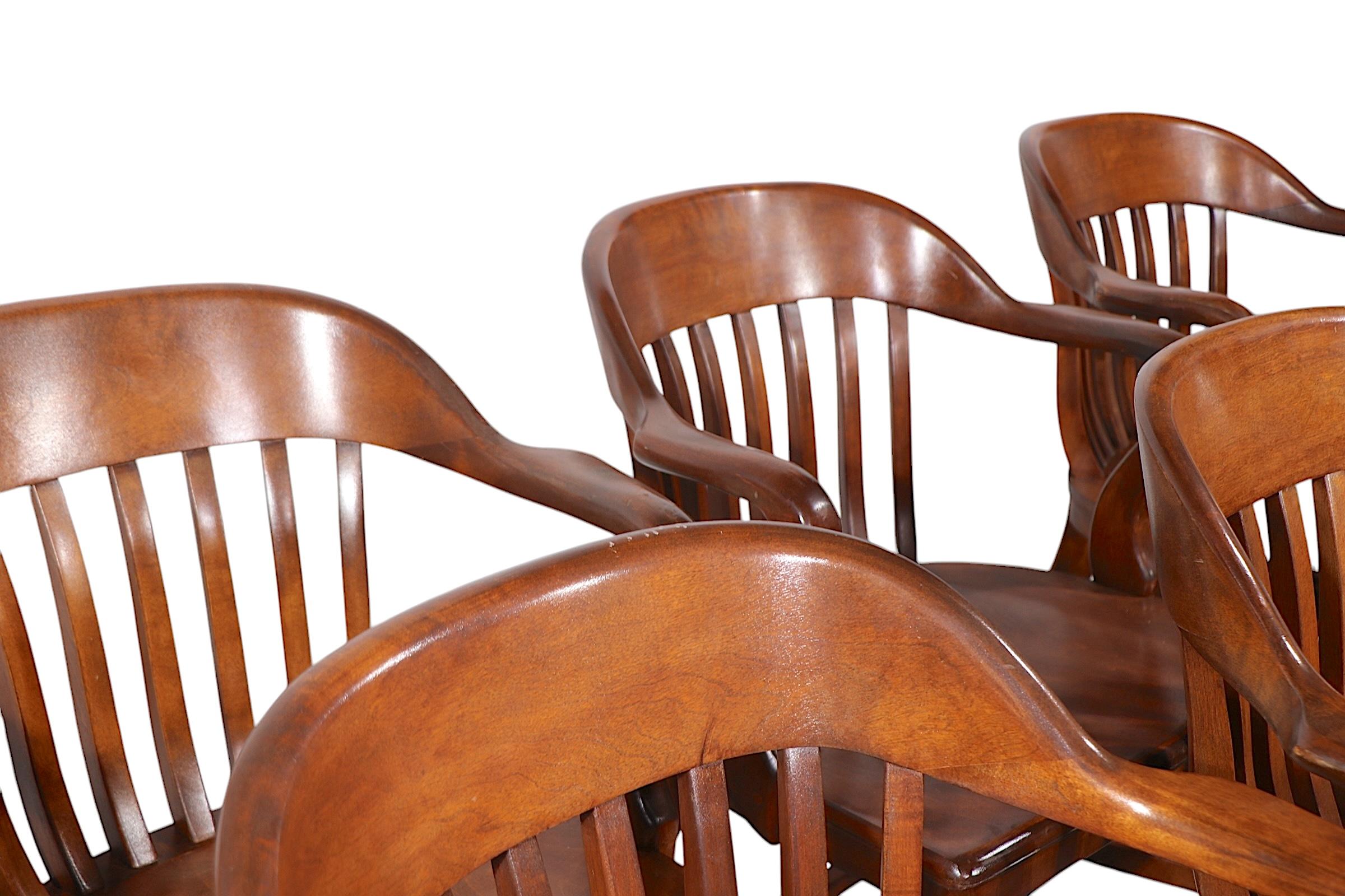 Walnut Set of Eight Bank of England Jury Chairs by Sikes