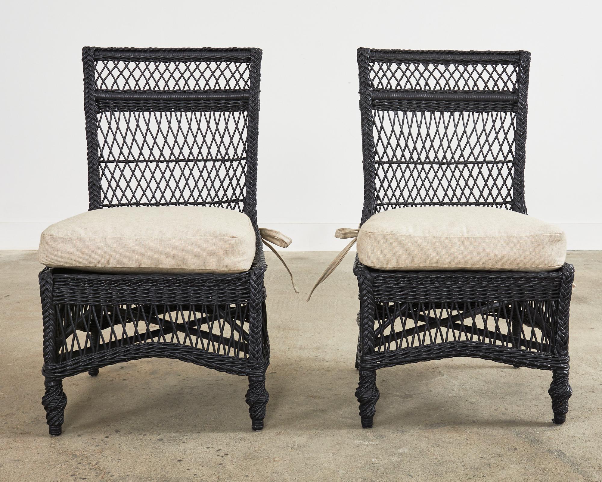 Set of Eight Bar Harbor Style Rattan Wicker Dining Chairs  In Good Condition In Rio Vista, CA