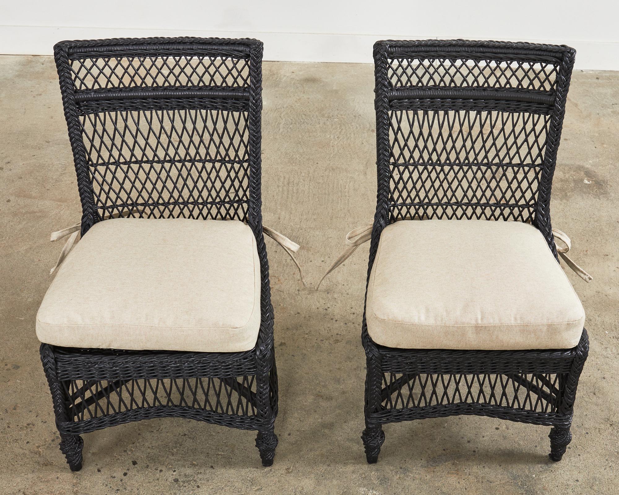 20th Century Set of Eight Bar Harbor Style Rattan Wicker Dining Chairs 