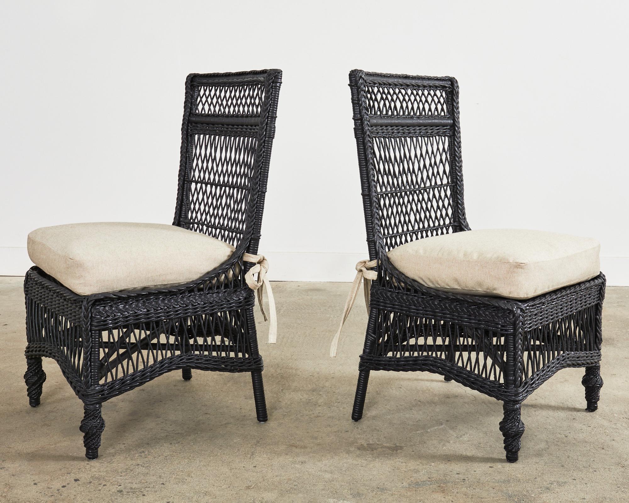 Set of Eight Bar Harbor Style Rattan Wicker Dining Chairs  1