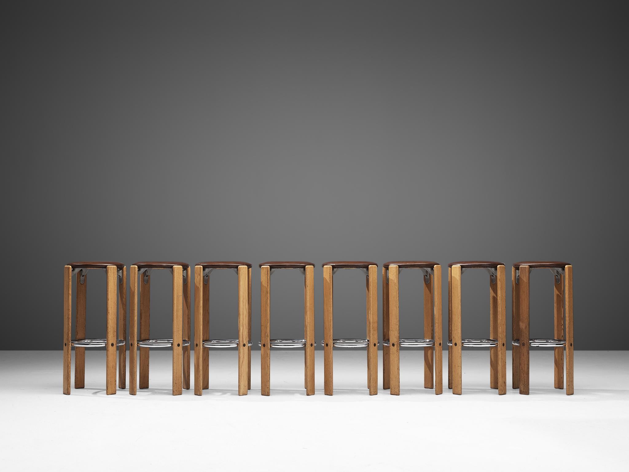 Swiss Set of Eight Bar Stools in Leatherette by Bruno Rey for Dietiker