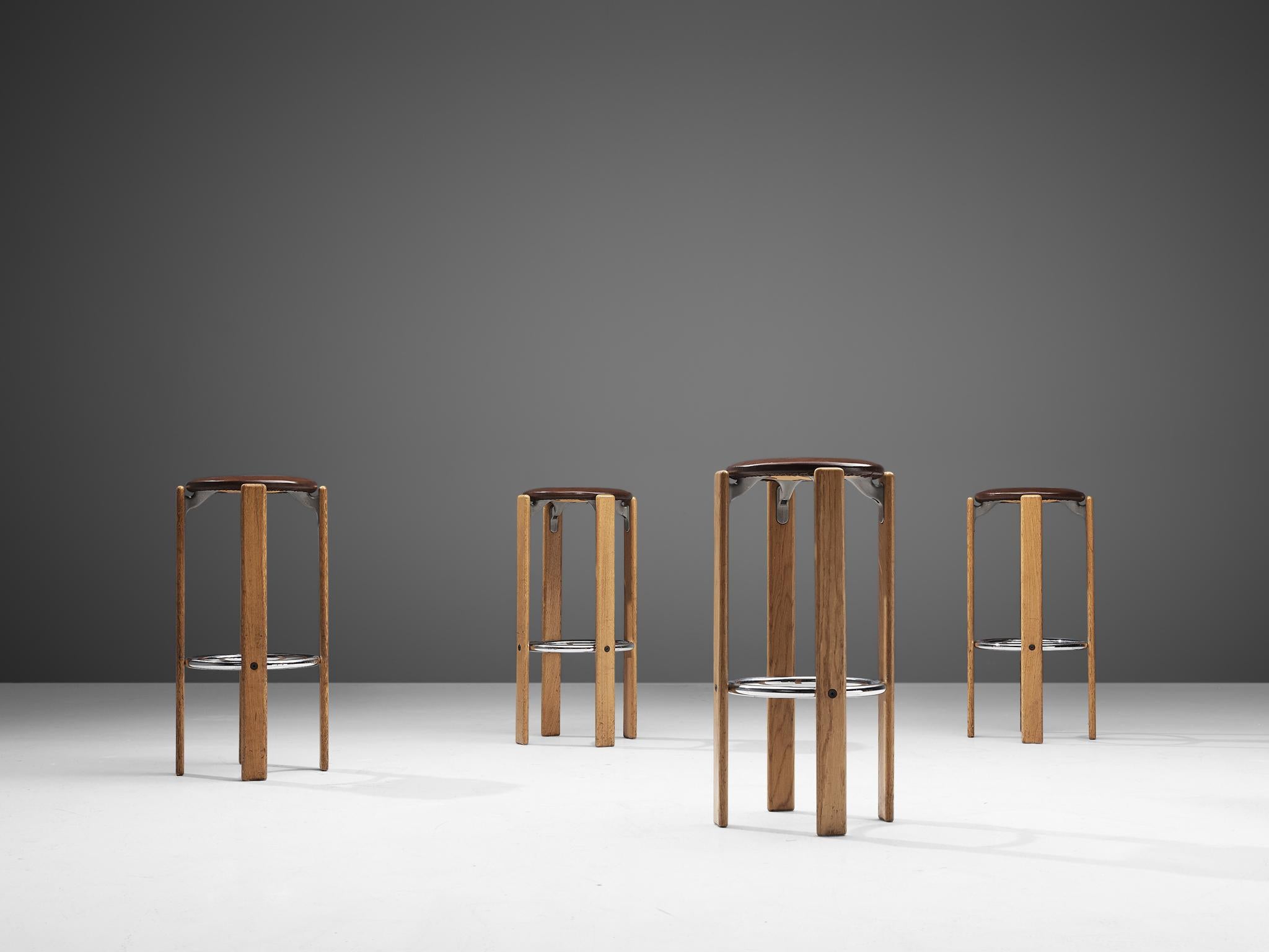 Late 20th Century Set of Eight Bar Stools in Leatherette by Bruno Rey for Dietiker