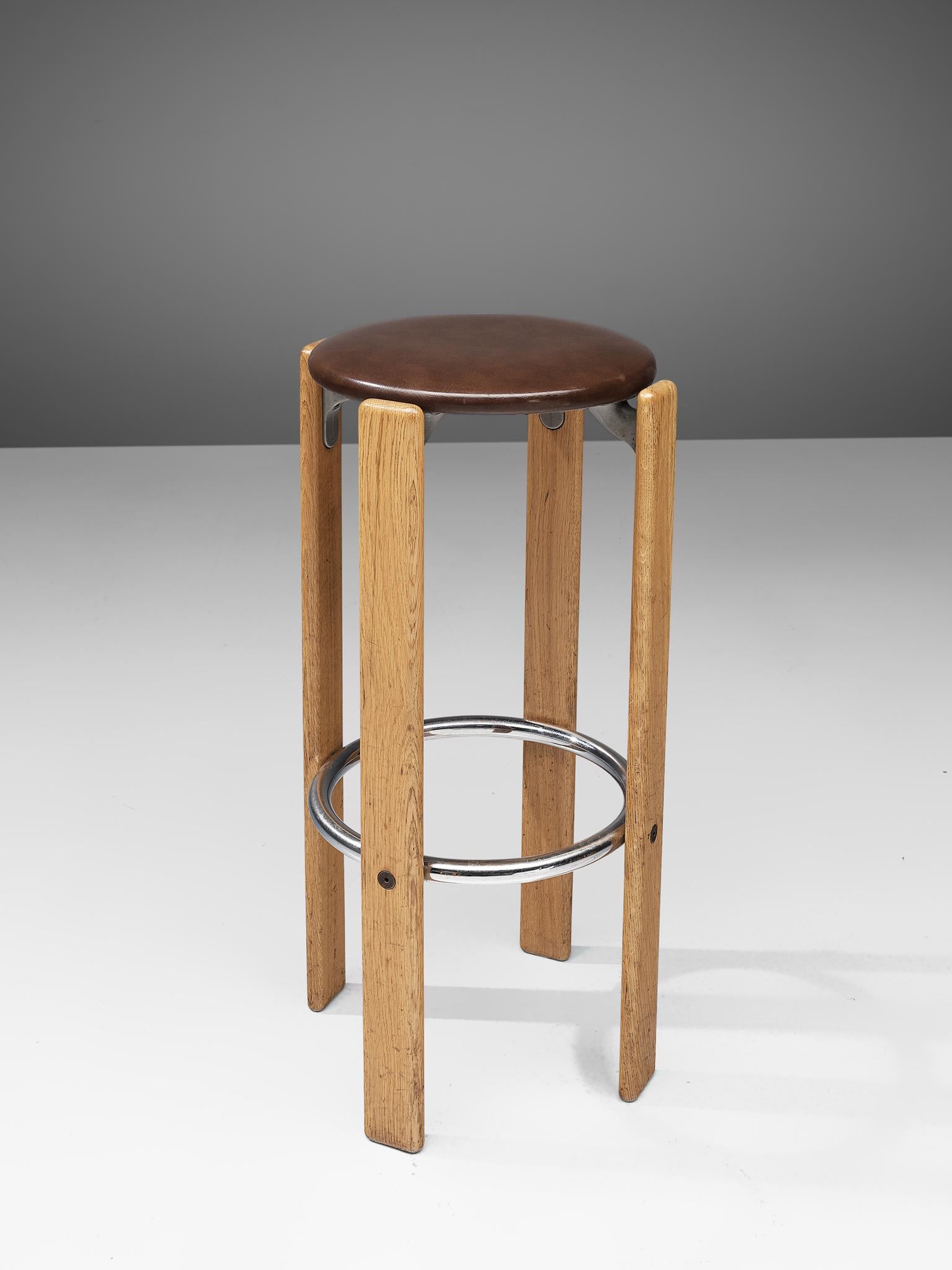 Metal Set of Eight Bar Stools in Leatherette by Bruno Rey for Dietiker