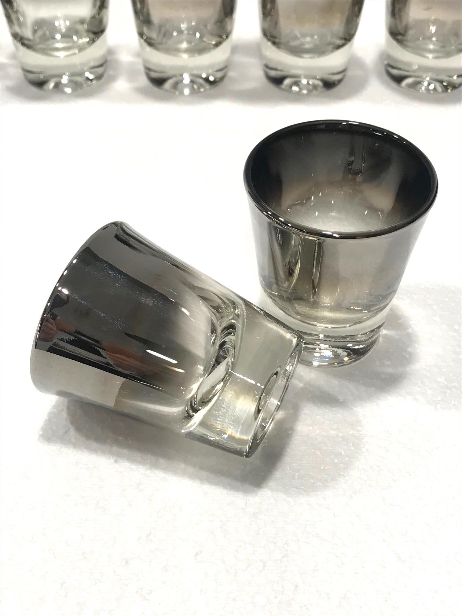 American Set of Eight Barware Shot Glasses with Silver Overlay by Dorothy Thorpe, 1960s