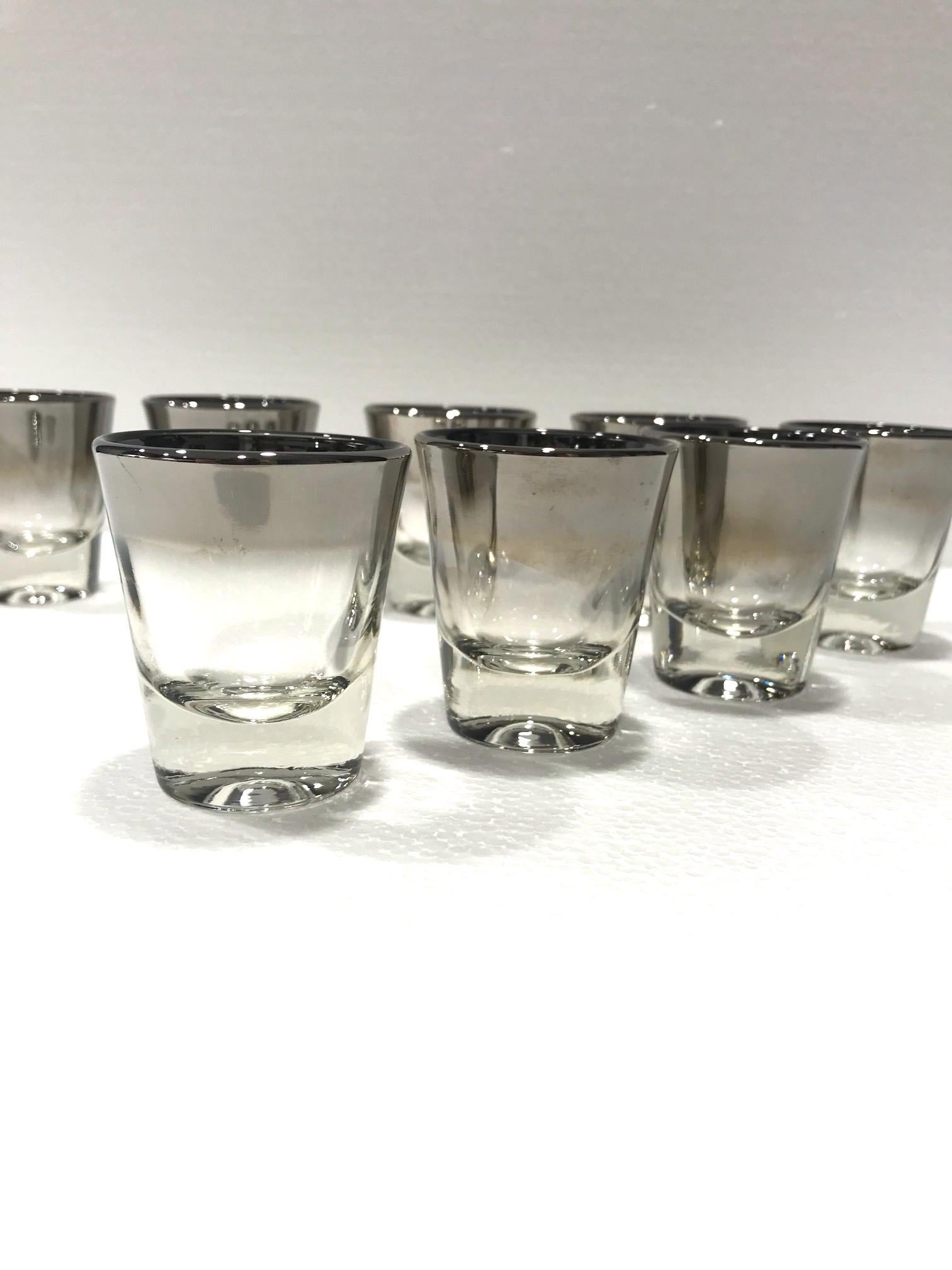 Set of Eight Barware Shot Glasses with Silver Overlay by Dorothy Thorpe, 1960s 1
