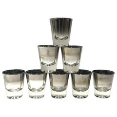 Set of Eight Barware Shot Glasses with Silver Overlay by Dorothy Thorpe, 1960s