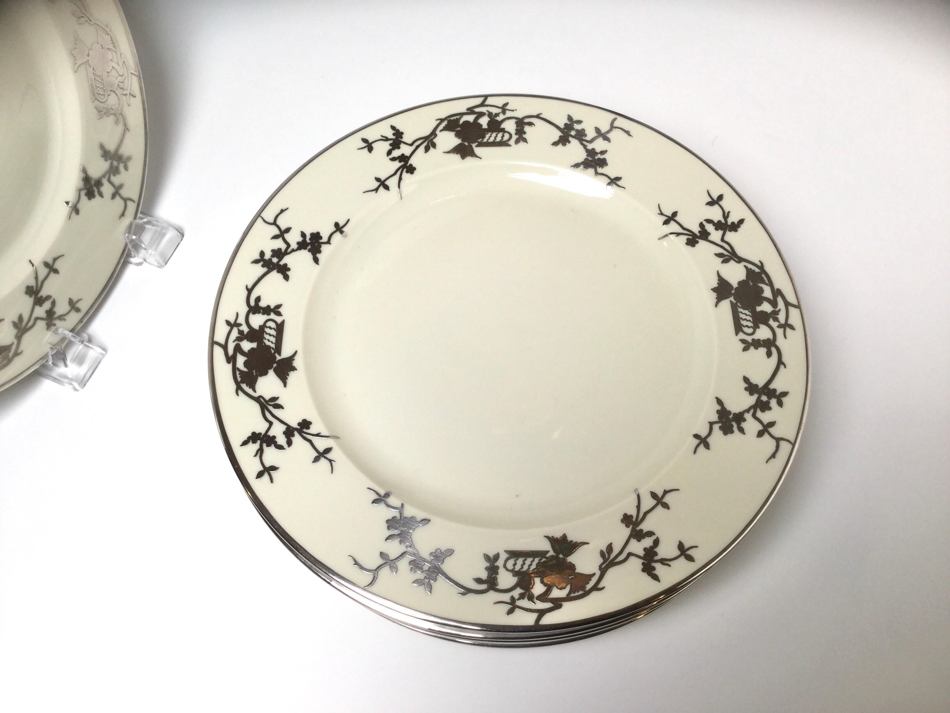 German Set of Eight Bavarian Chinoiserie Silver Overlay Service Dinner Plates For Sale