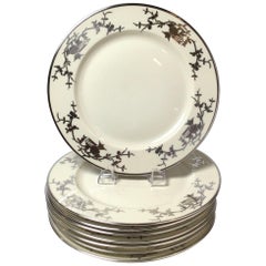 Retro Set of Eight Bavarian Chinoiserie Silver Overlay Service Dinner Plates