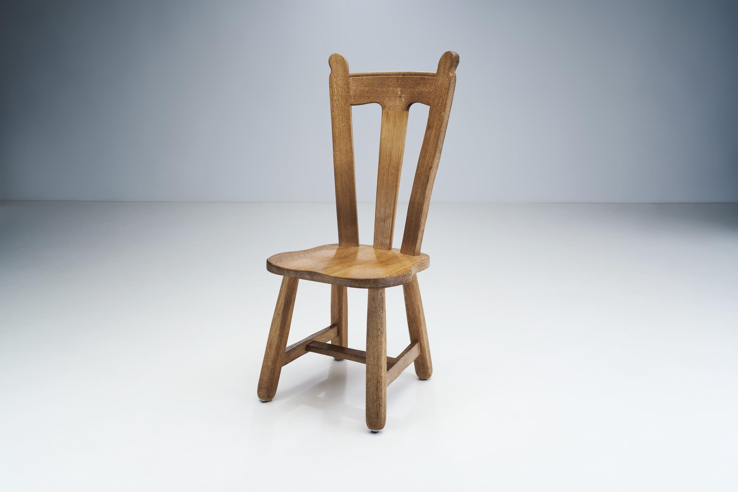 Set of Eight Belgian Brutalist Oak Dining Chairs, Belgium 1970s For Sale 2