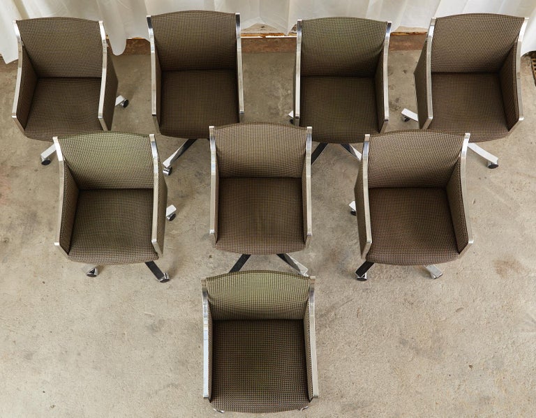 Mid-Century Modern Set of Eight Bert England Midcentury Swivel Steel Armchairs For Sale