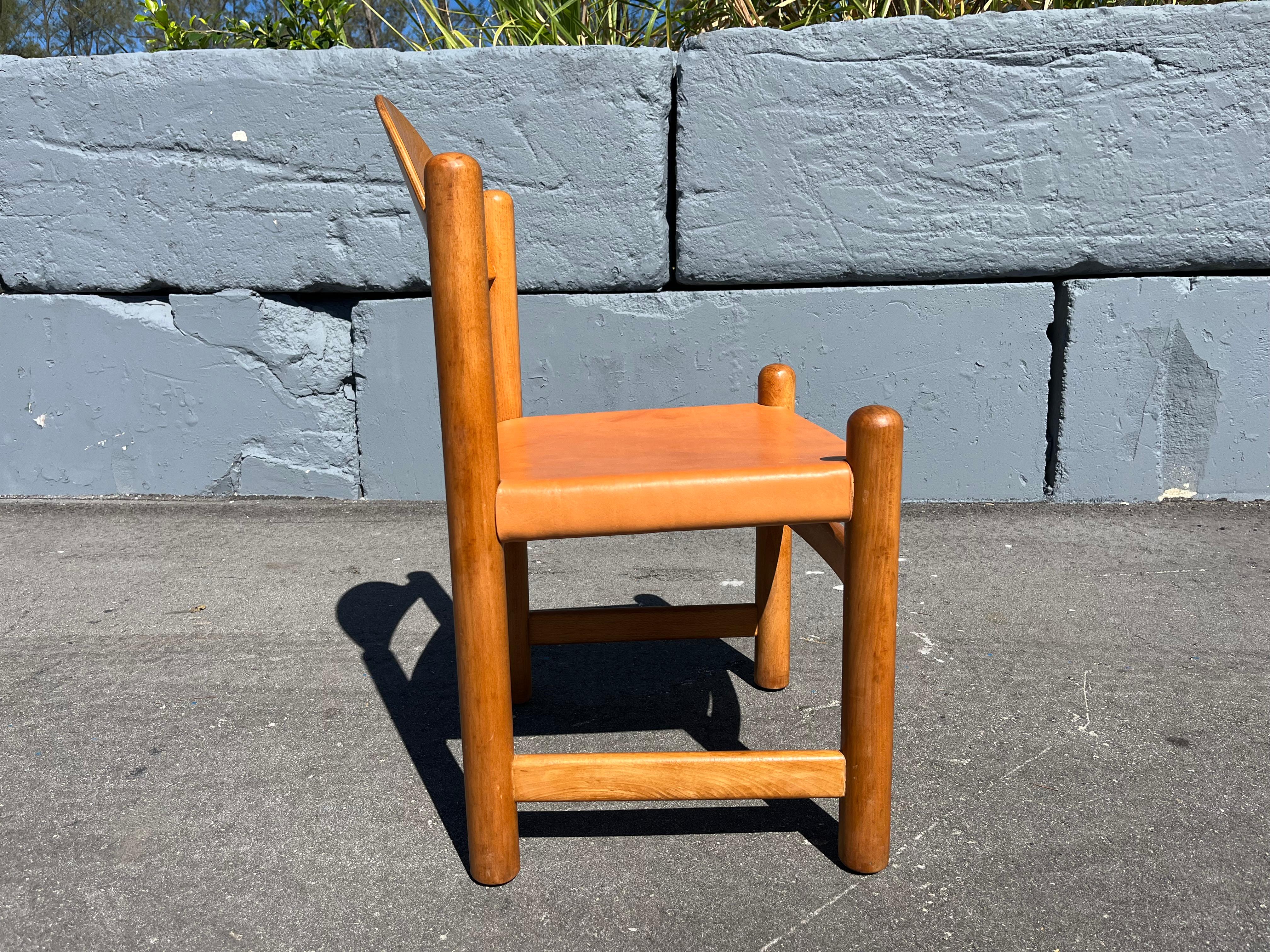 Set of Eight Birch and Leather Dining Chairs in the style of Charlotte Perriand For Sale 4