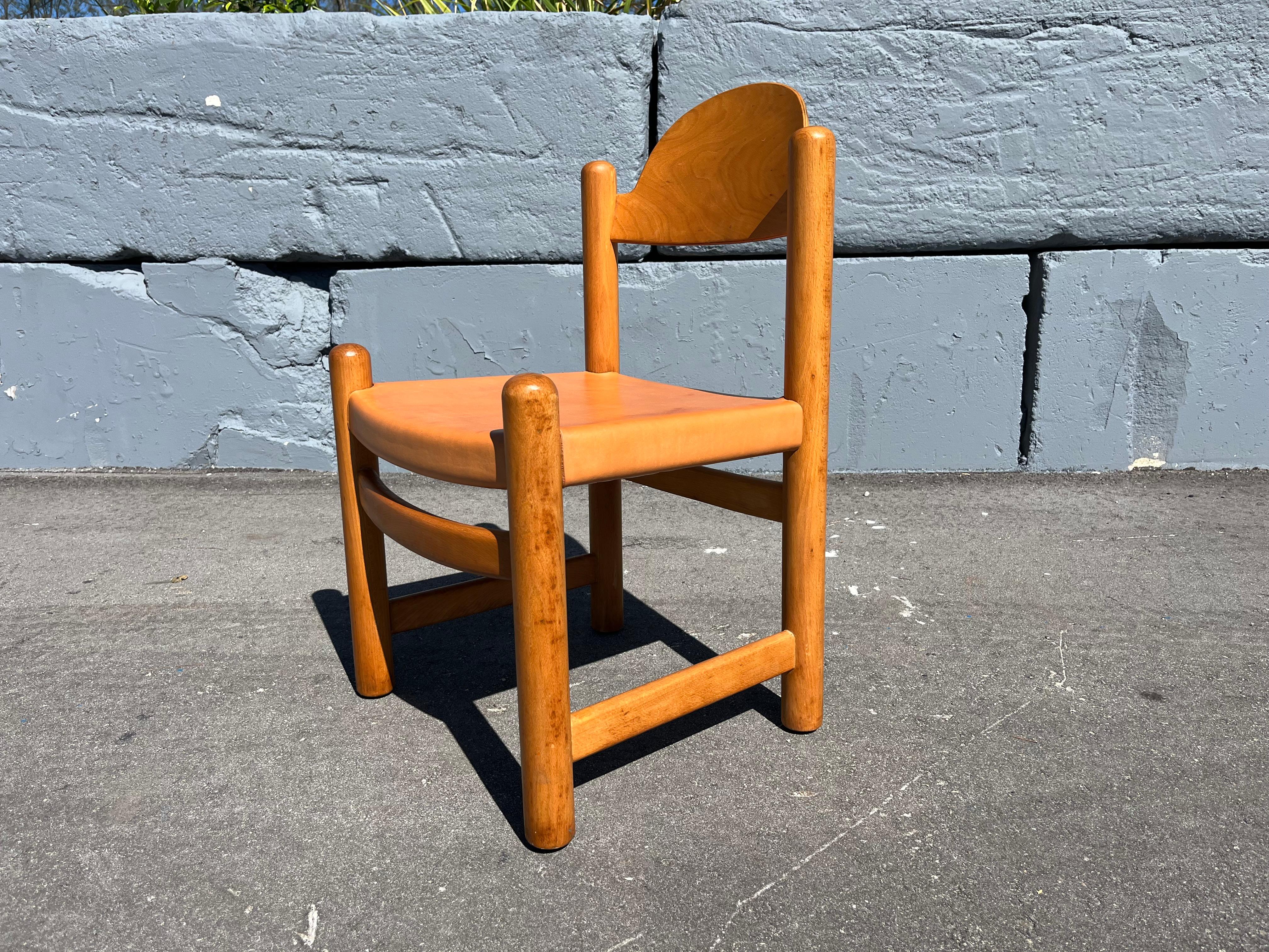 Set of Eight Birch and Leather Dining Chairs in the style of Charlotte Perriand For Sale 7