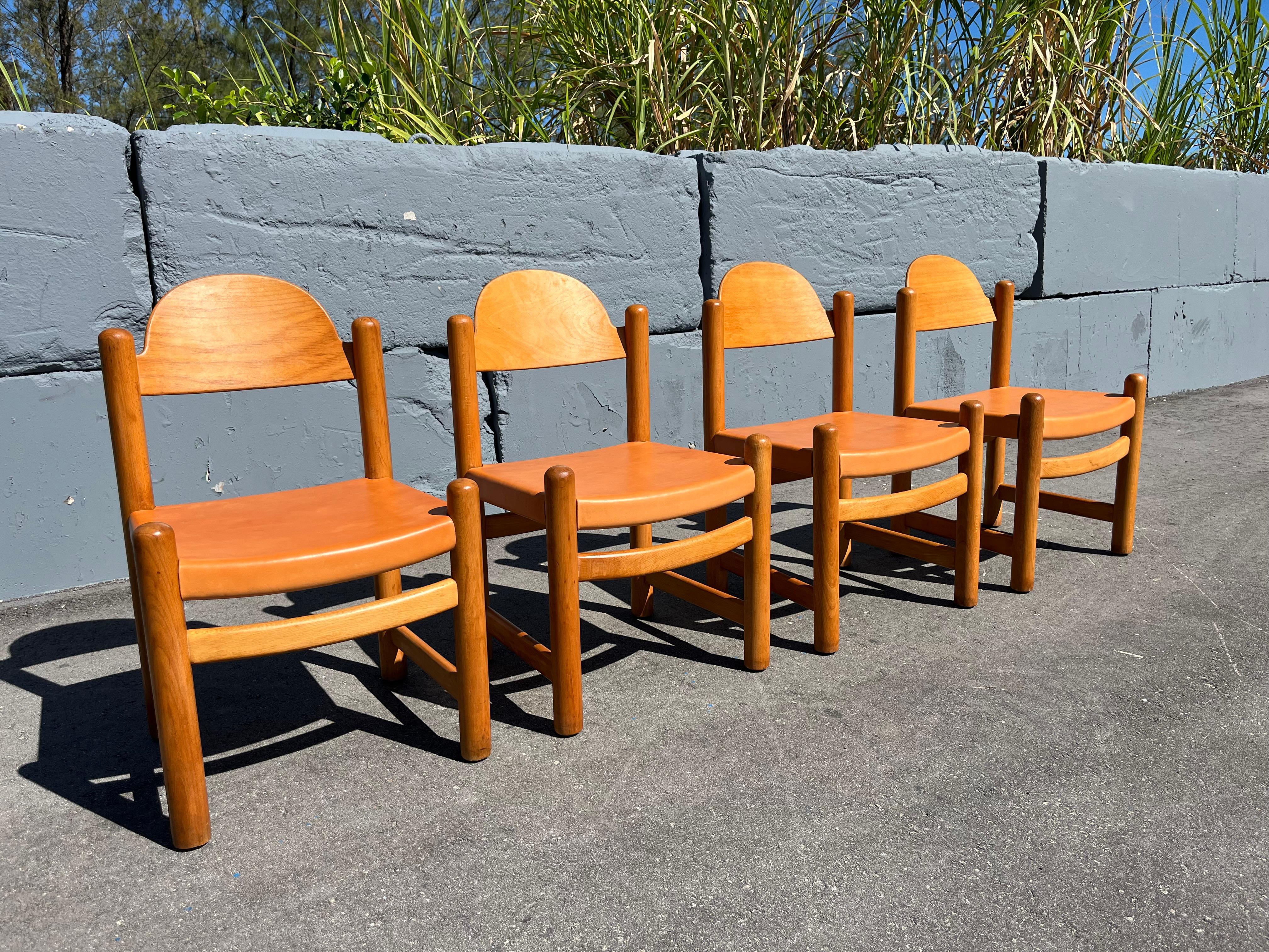 Set of Eight Birch and Leather Dining Chairs in the style of Charlotte Perriand For Sale 8
