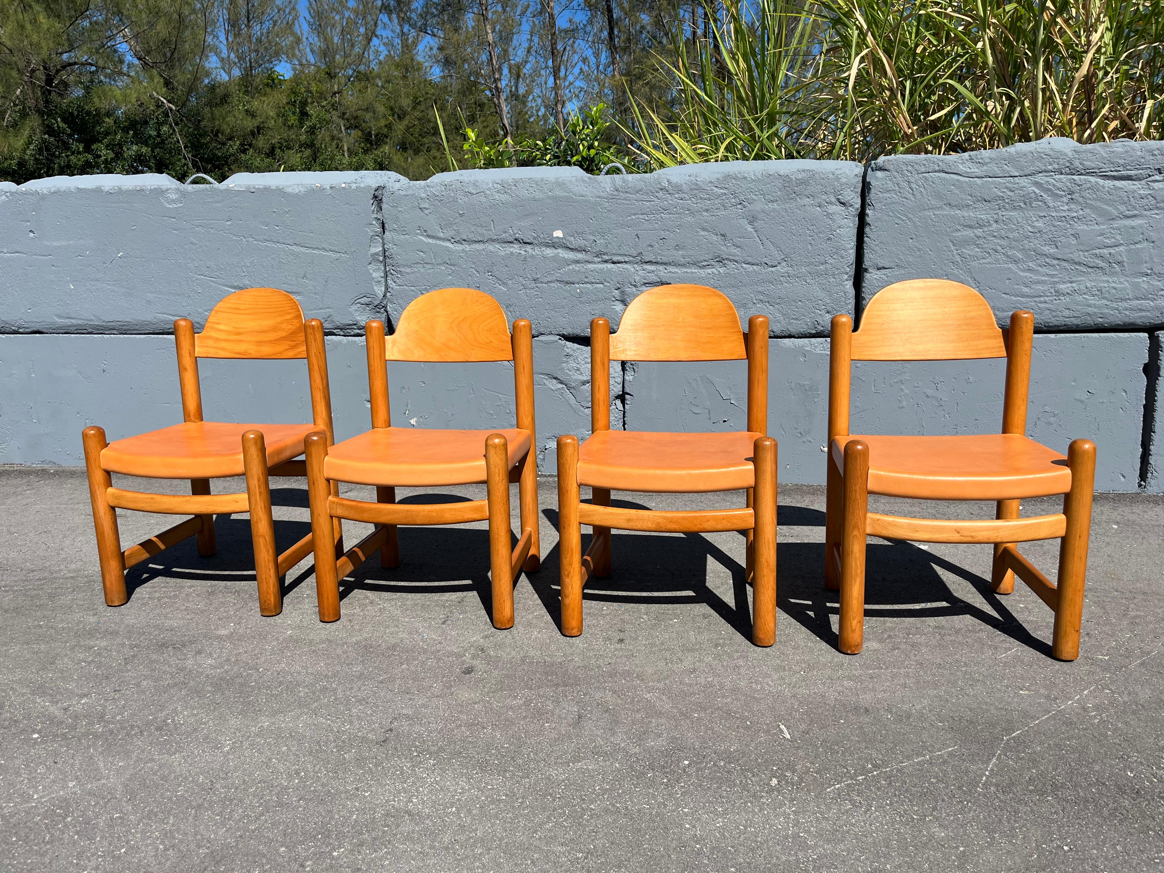 American Set of Eight Birch and Leather Dining Chairs in the style of Charlotte Perriand For Sale