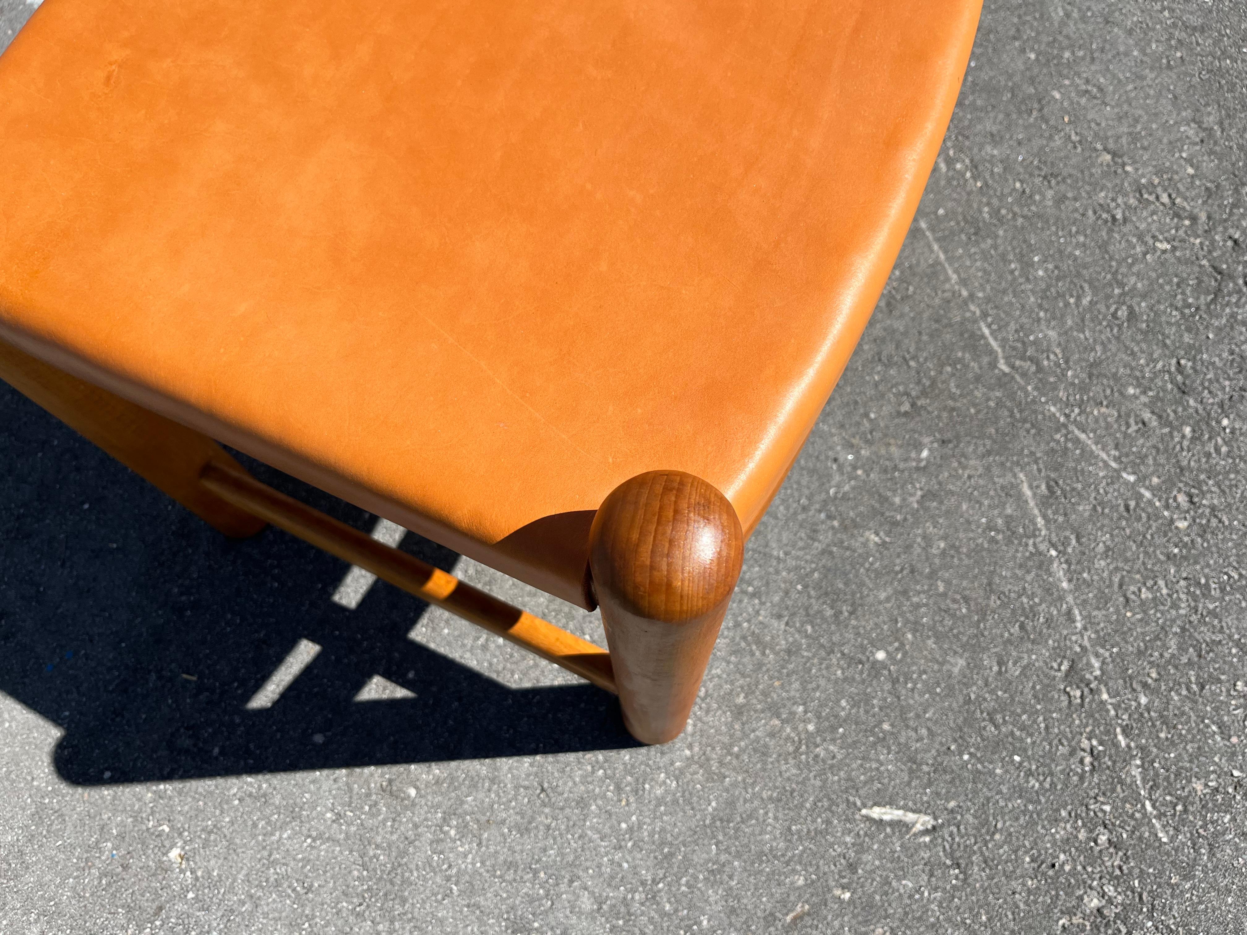 Set of Eight Birch and Leather Dining Chairs in the style of Charlotte Perriand For Sale 1