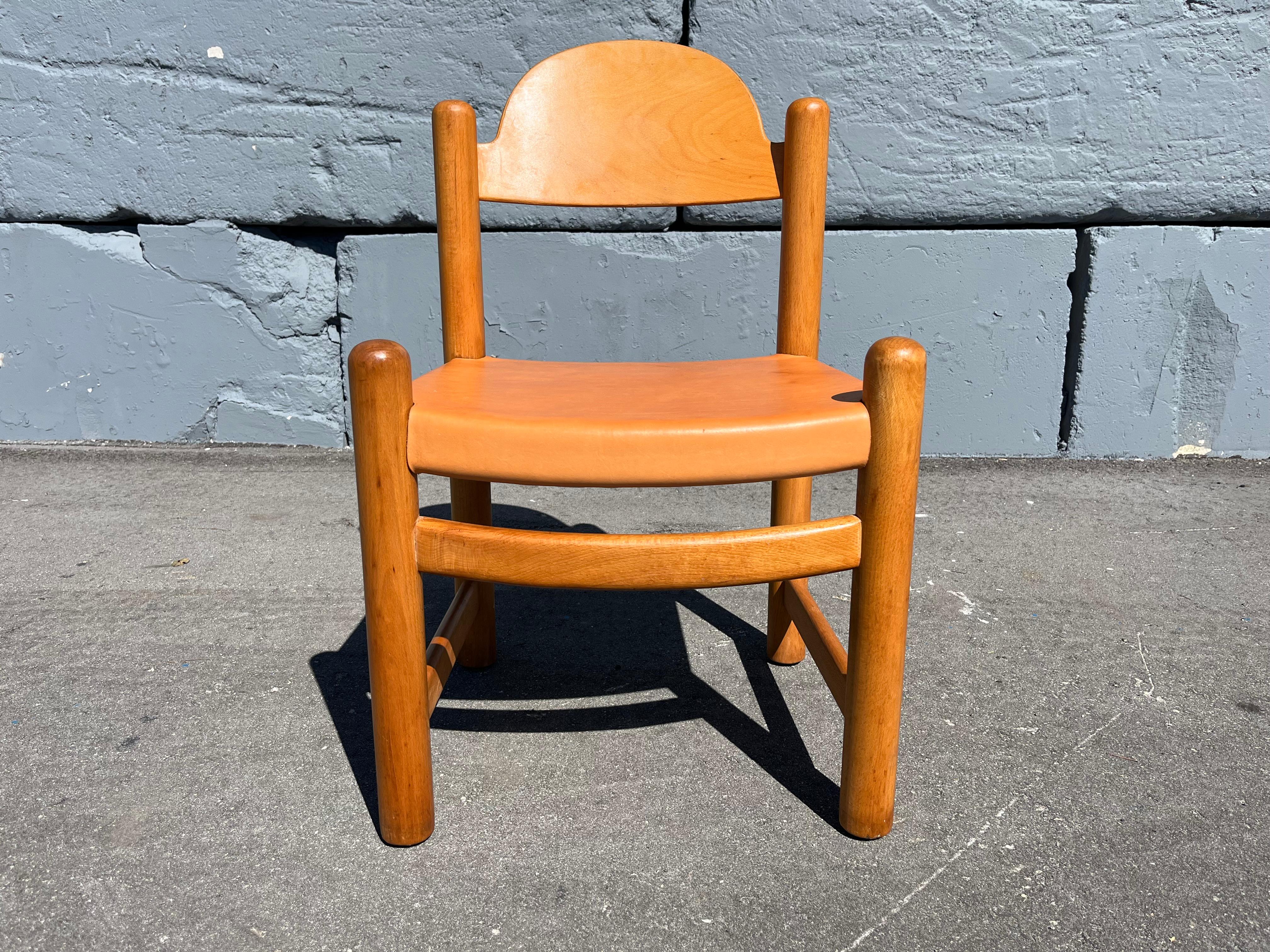 Set of Eight Birch and Leather Dining Chairs in the style of Charlotte Perriand For Sale 2
