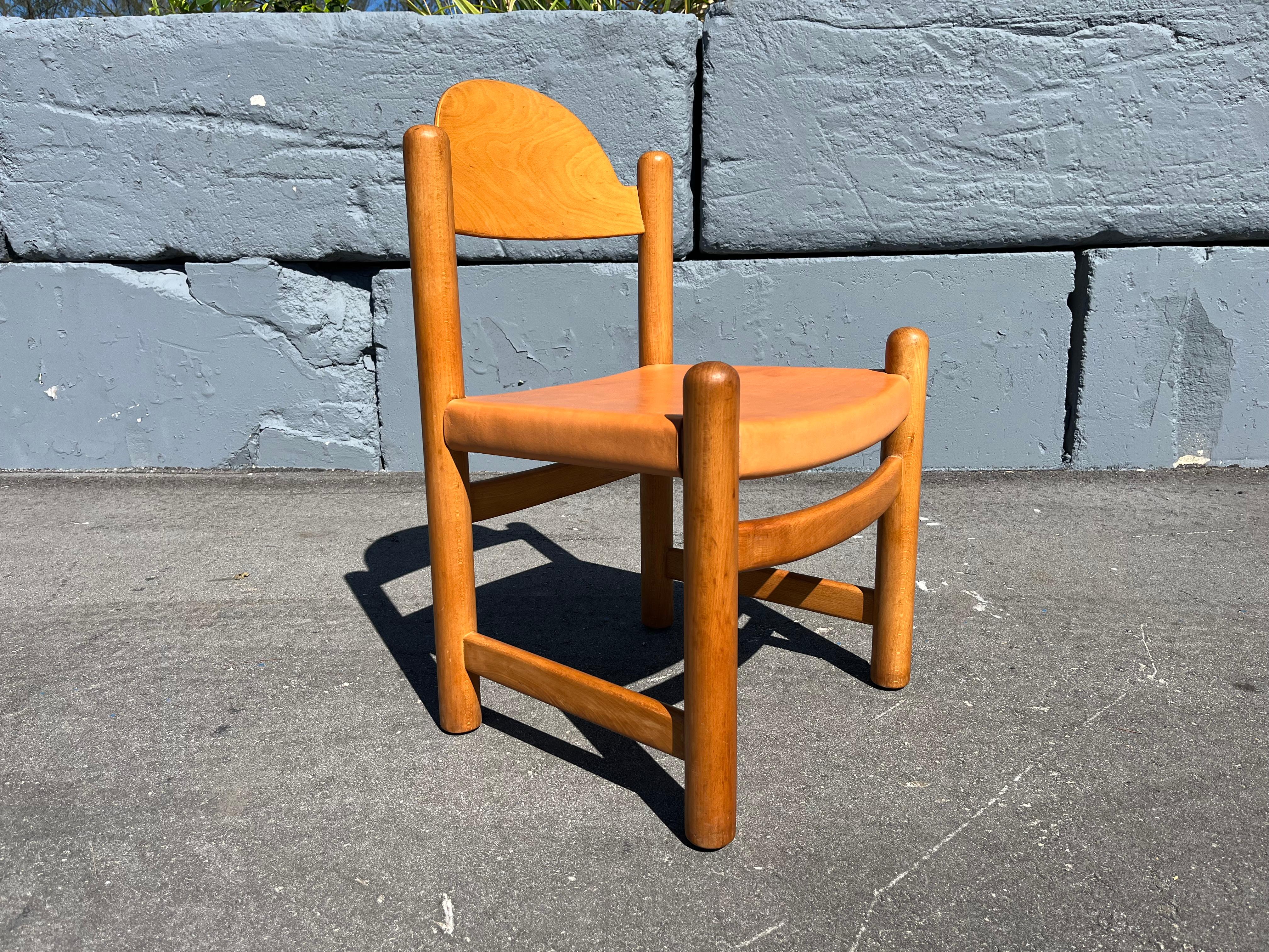 Set of Eight Birch and Leather Dining Chairs in the style of Charlotte Perriand For Sale 3