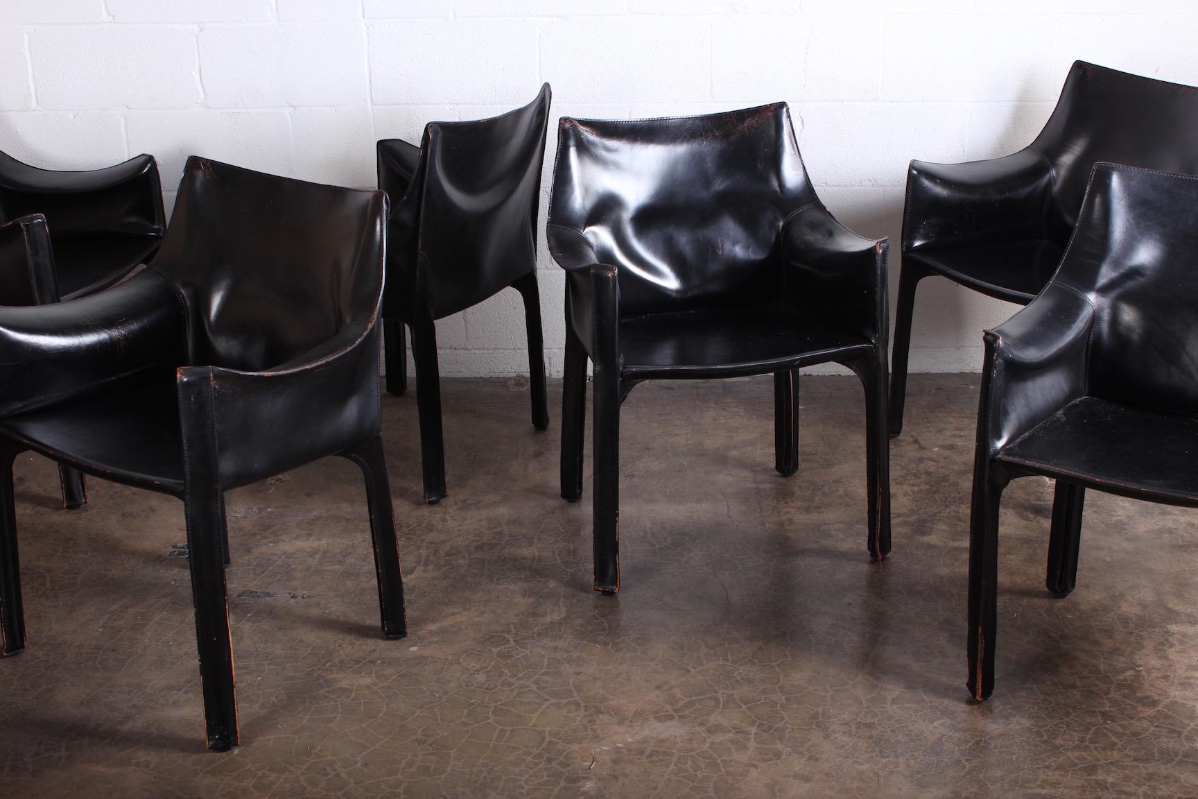 Set of Eight Black Cab Armchairs by Mario Bellini for Cassina 5