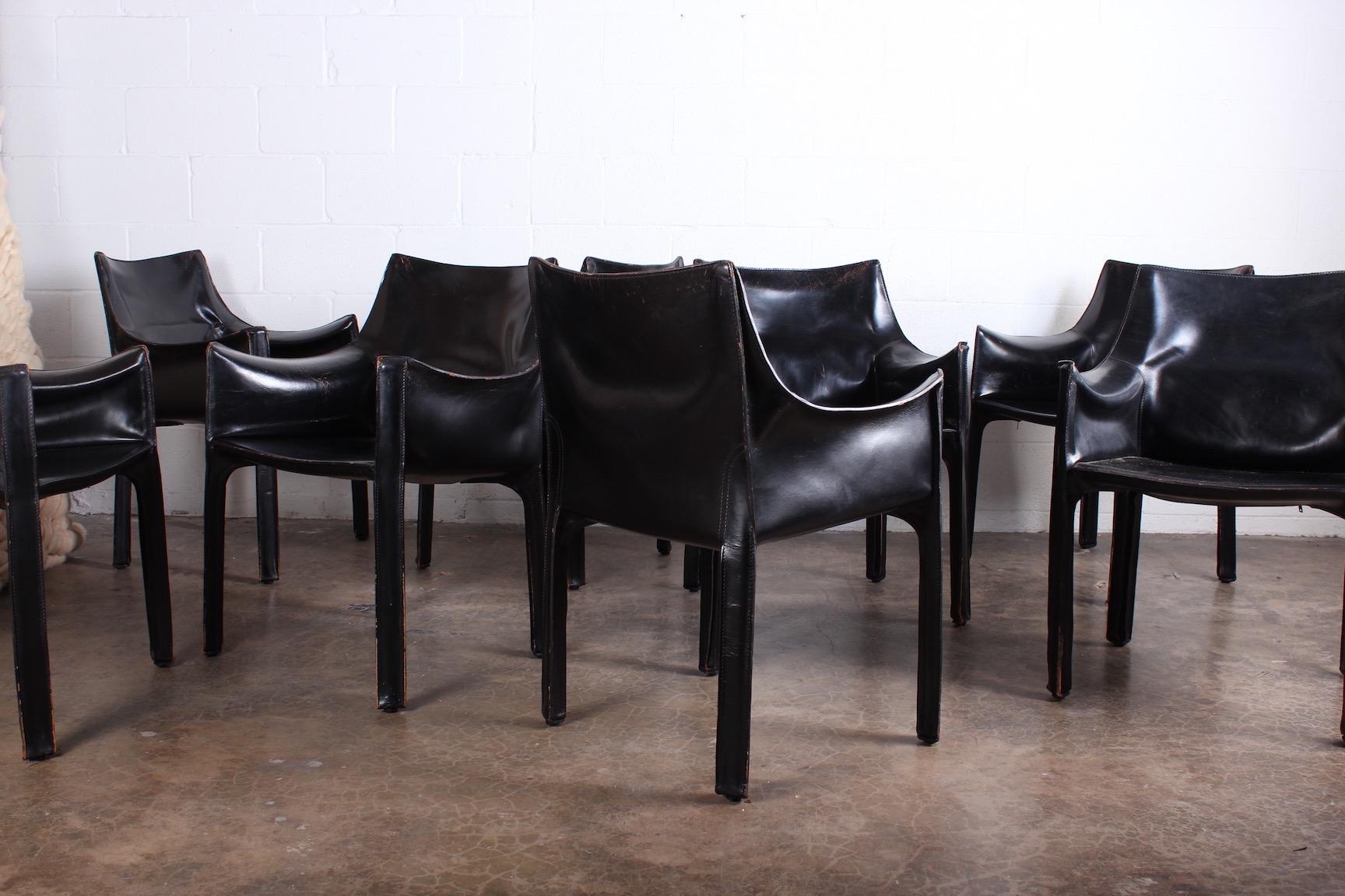 Set of Eight Black Cab Armchairs by Mario Bellini for Cassina 6