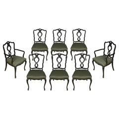 Set of Eight Black Dining Chairs with Cabriole Legs