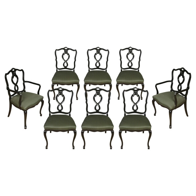 Set of Eight Black Dining Chairs with Cabriole Legs For Sale at 1stDibs