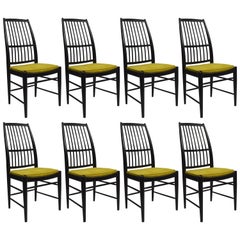 Set of Eight Black Mid Century  Dining Chairs Attributed to Edmund Spence
