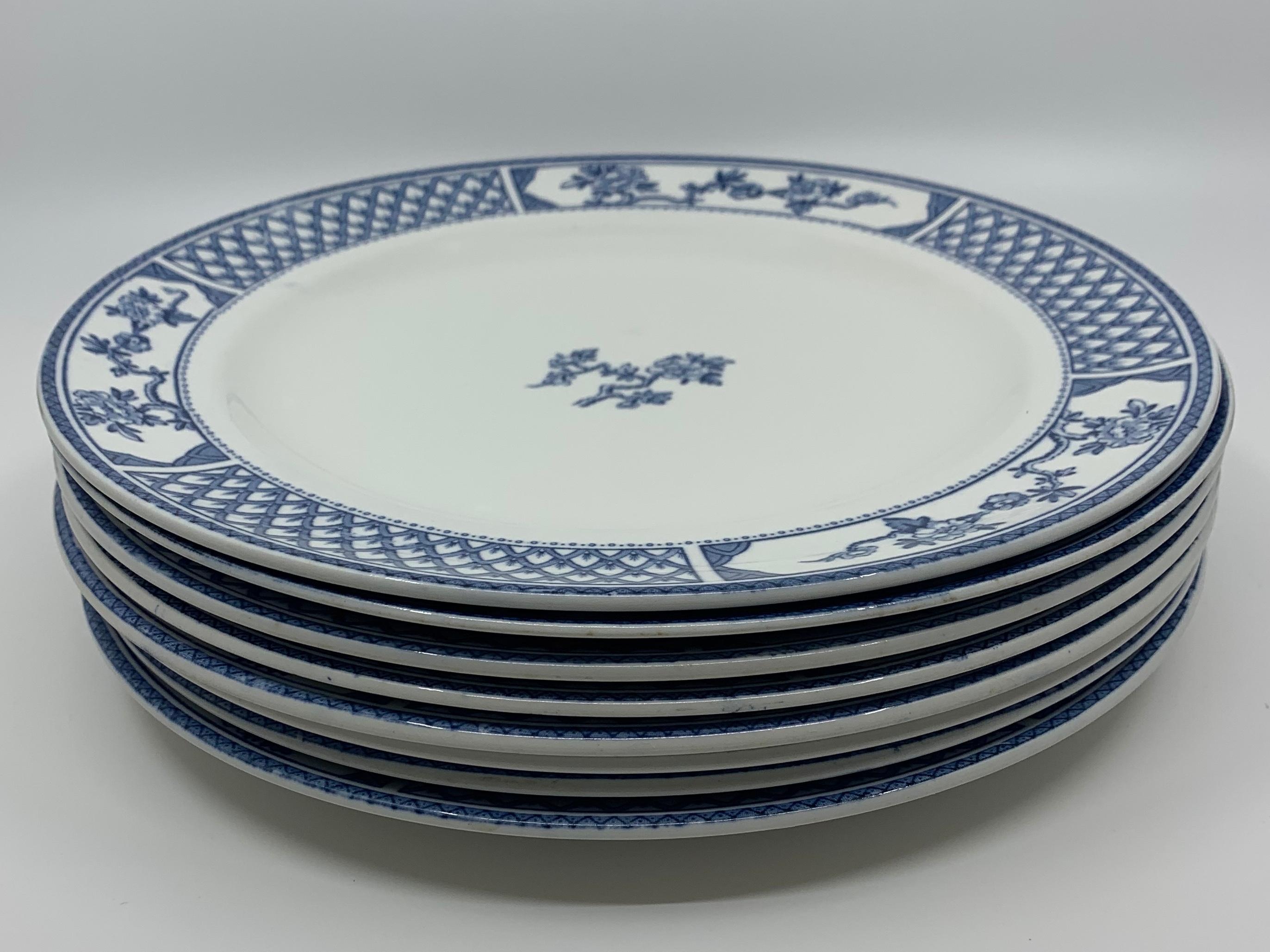 Set of Eight Blue and White Exeter Plates For Sale 2