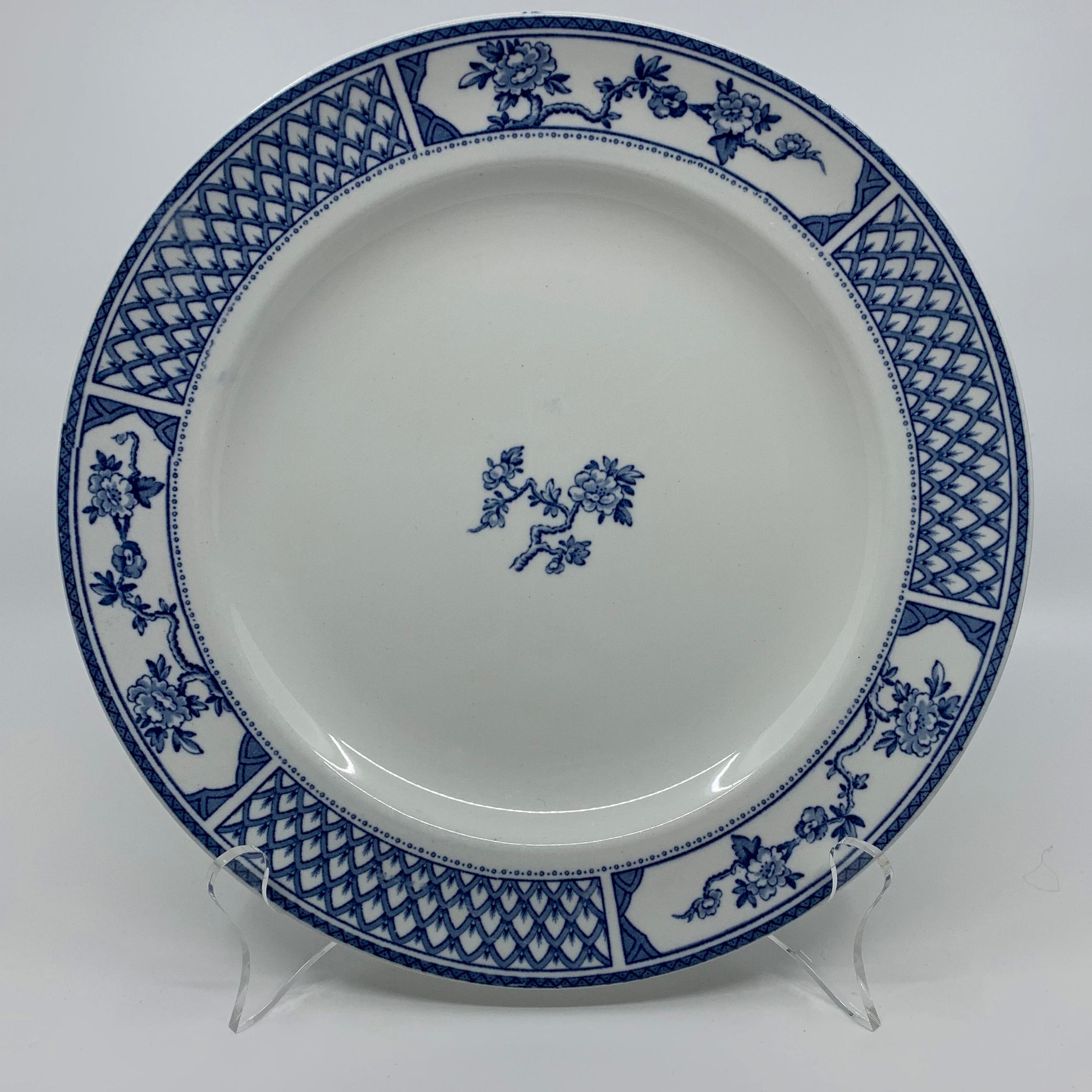 Ceramic Set of Eight Blue and White Exeter Plates For Sale