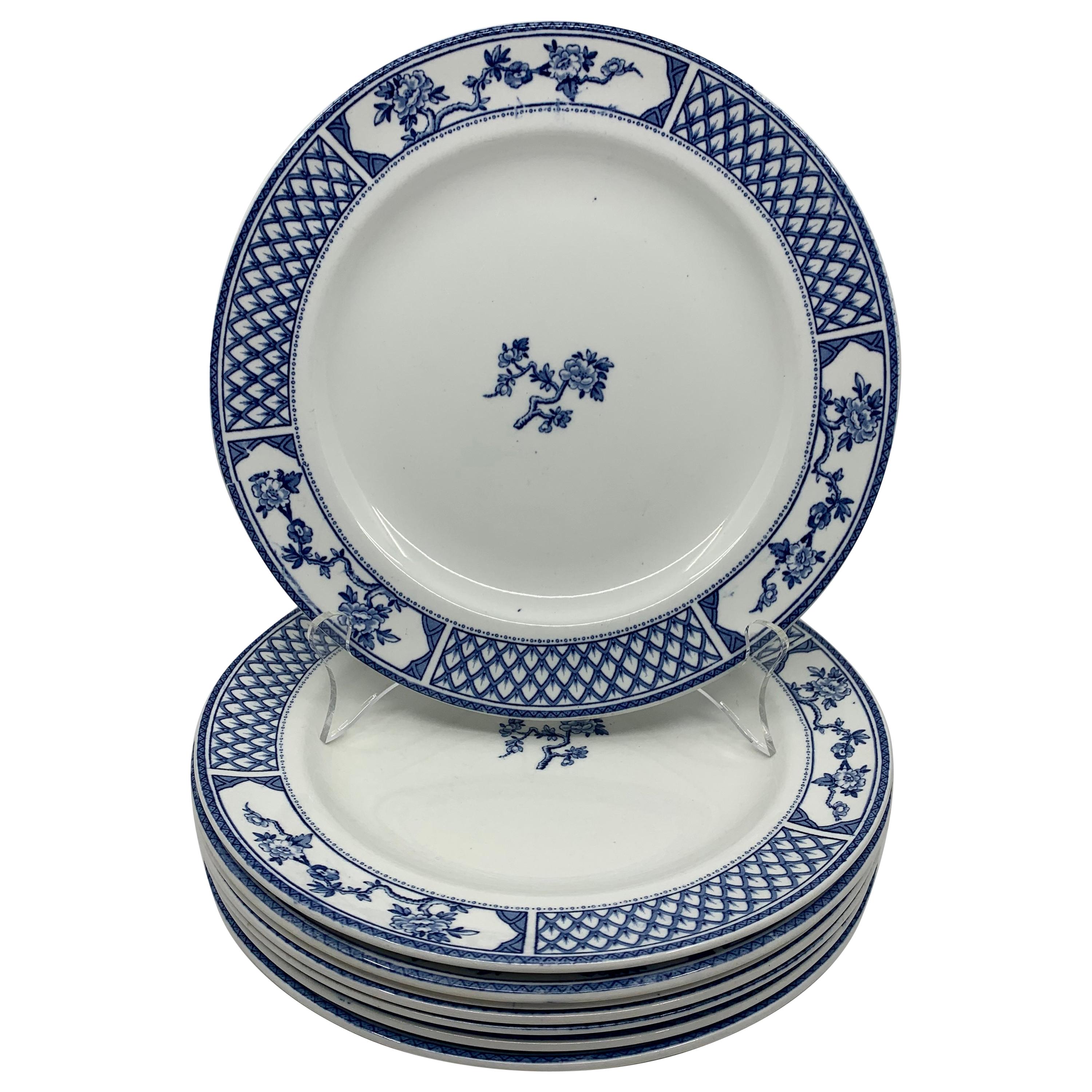 Set of Eight Blue and White Exeter Plates For Sale