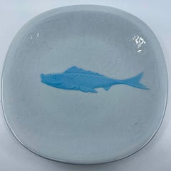 Set of Eight Blue and White Majolica Fish Plates