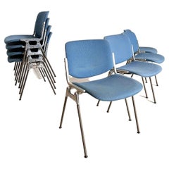 Set of Eight Blue Fabric Dsc106 Chairs by Giancarlo Piretti for Anonima Castelli