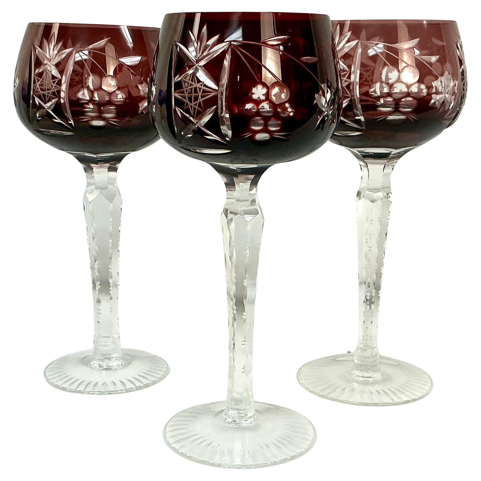 Mid-Century Modern Set of Eight Bohemian Crystal Wine Glasses For Sale