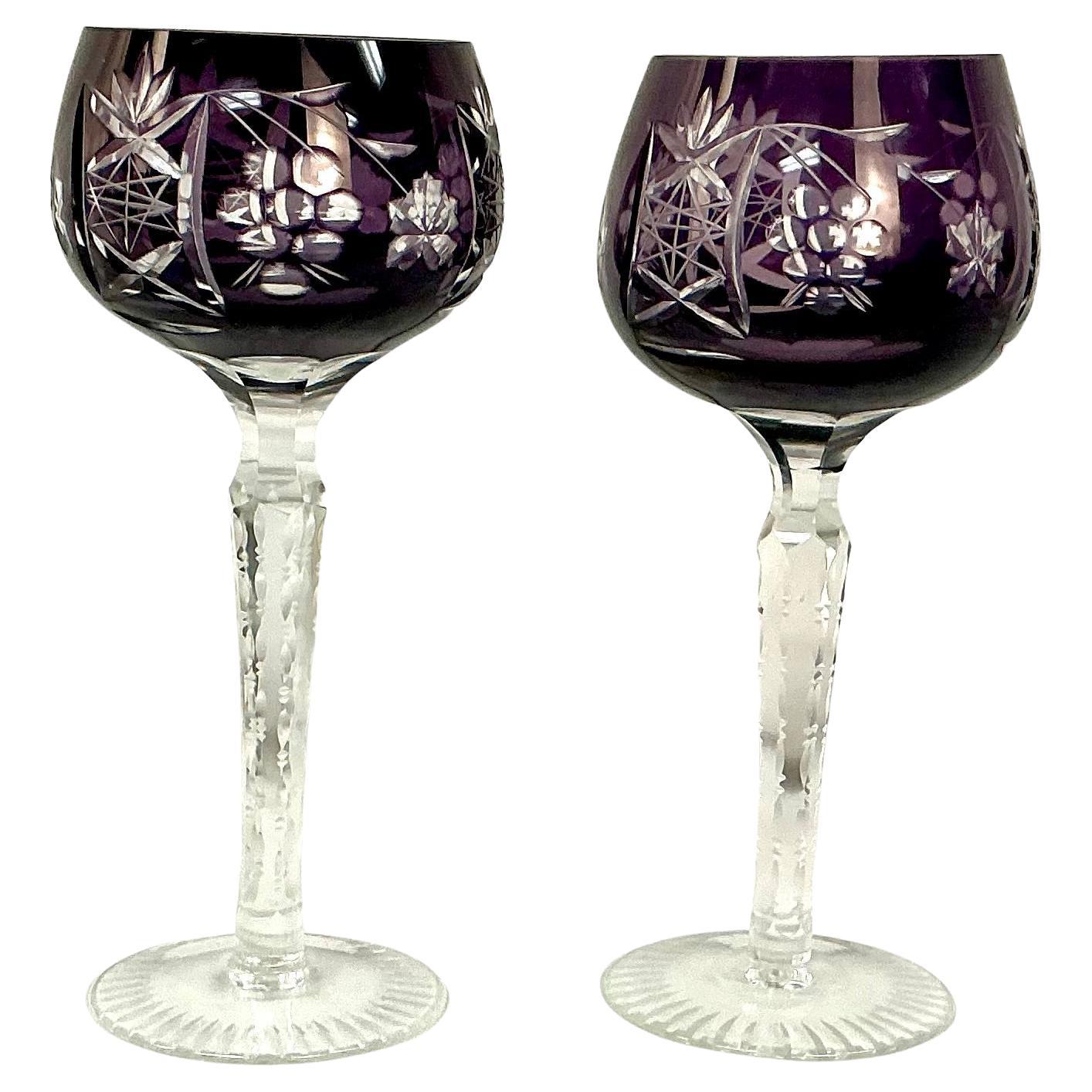 Hungarian Set of Eight Bohemian Crystal Wine Glasses For Sale