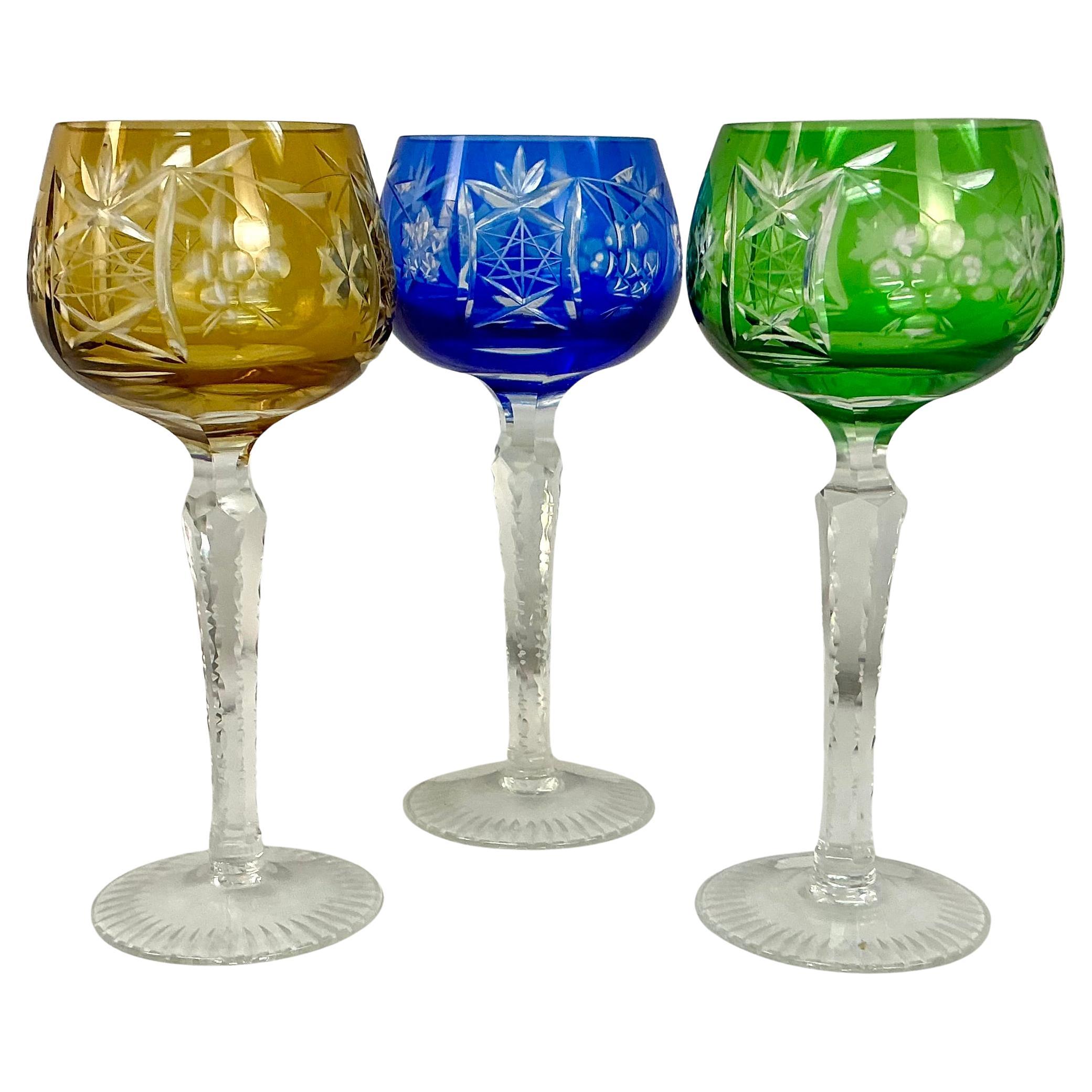 Set of Eight Bohemian Crystal Wine Glasses In Good Condition For Sale In Bradenton, FL